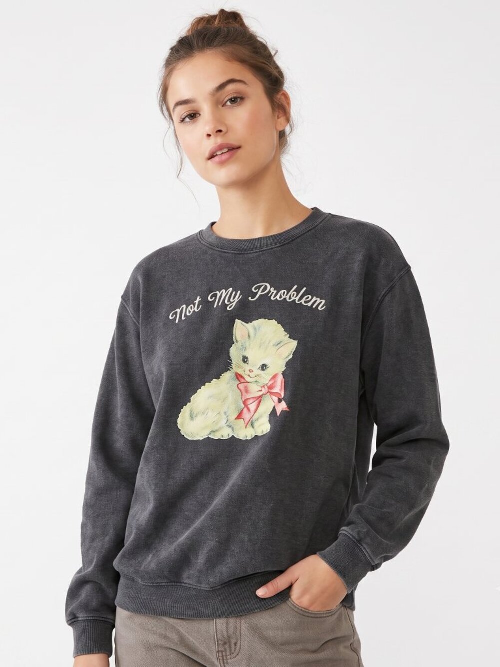 *Vinyl Icons 'Not My Problem Acid Wash Crewneck T-Shirt